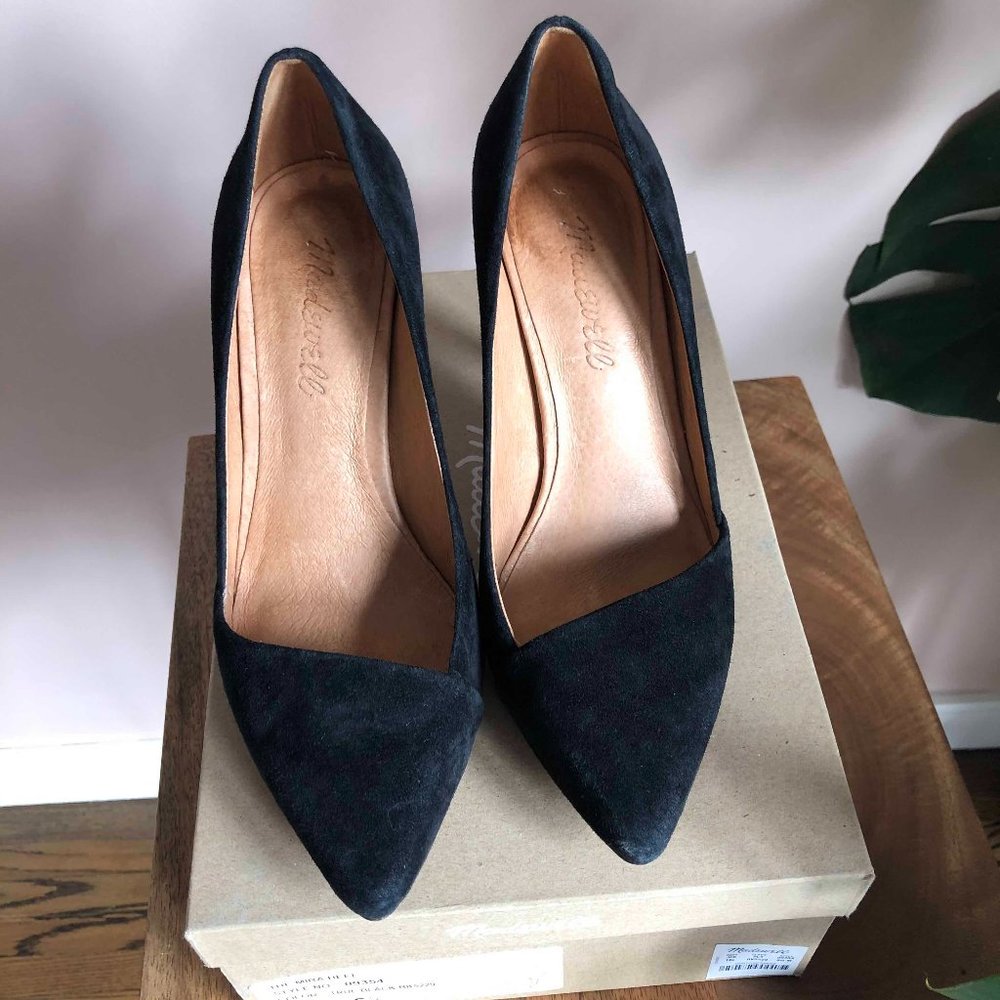Madewell Mira Heel, Black Suede, Size 6.5